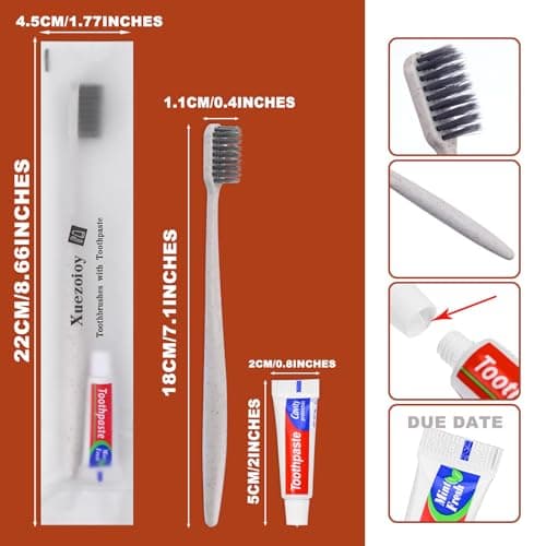 Hotel Toothbrush Set,60Pack Apricot Travel Toothbrush Set Individually Wrapped Disposable Toothbrushes and Toothpaste for Hotel,Homeless,Nursing Home,Charity — view 4