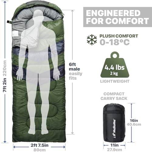 MalloMe Sleeping Bags for Adults & Kids Sleeping Bag 3-4 Season - Ultralight Backpacking Sleeping Bag Cold Weather & Warm, Lightweight Compact, Single Adult Girls Boys Winter Sleep Camping Accessories — view 2