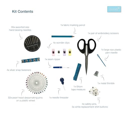 Trimits Premium Sewing Kit - Travel Case Sewing Supplies for Adults, Beginners, DIY, Home, Emergency, Button Repair & Clothing Fixes w/Thread Needles Scissors Tape Buttons & More - 22.5 x 20 x 3.5cm — view 6