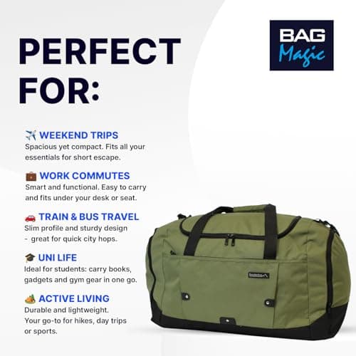Medium Sports Holdall 40L – 52x31x25cm Gym Bag, Travel Duffle Bag with Shoulder Strap – Lightweight Carry-On Cabin Luggage for Men & Women - Khaki — view 2