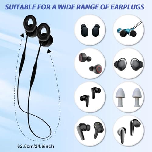 Ptwola 1 Pcs Earplug Lanyard Magnetic Tug-Resistant Safety Earplugs Cord Silicone Removable Ear Plugs Link Cord Flexible Headphones Anti-Lost Sports Lanyard Accessories (Black, 62.5cm/24.6 inches) — view 2