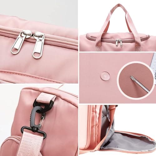 Sports Gym Bag Foldable Overnight Weekend Bags Womens Mens Duffel Bag with Shoes Compartment Water Resistant Holdall with Wet and Dry Separation Bag for Sports and Travel (Pink) — view 4