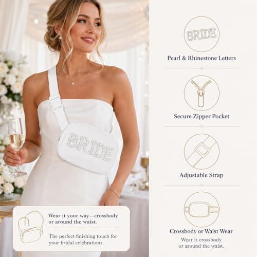 White Bride Fanny Pack with Pearl Letters for Hen Party Events — view 3