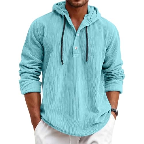 Loncvexy Men's Hooded Sweatshirt Casual Everyday Hoodie Plain Pullover Hoody Hooded Top Lightweight Long Sleeve Jumper with Drawstring for Hiking Office Running S-3XL Sky Blue