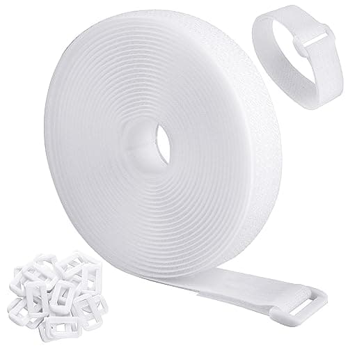 WSZJINB 5m x 2cm Adjustable Cable Straps with 25 Buckles, Free Cut Length, White Reusable Fastening Cable Ties, Hook and Loop Securing Strap for Cable Tidy, Wire Management, Cord Organiser