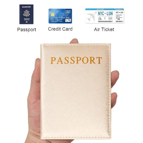 Passport Holder Cover Travel Wallet Organiser, Passport Case with RFID Blocking, PU Leather Travel Document Holder for Men&Women Travel Accessories (Gold) — view 3