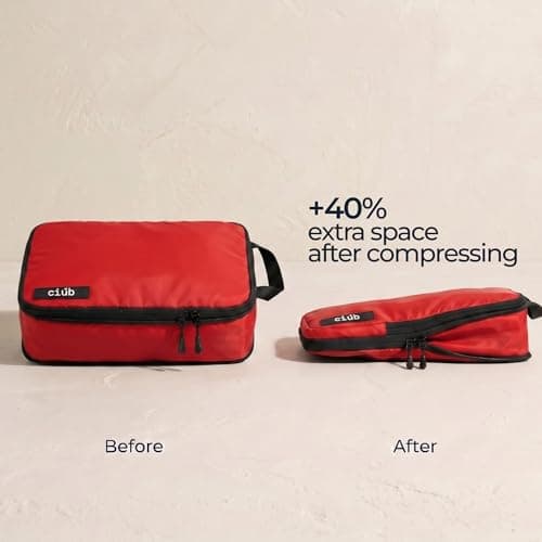 ciúb Compression Packing Cubes 4 Set Premium Double Zip, Fit 40% More in Your Luggage, Carry-On & Backpack, Lightweight Water Resistant Travel Accessories, Compressible Suitcase Organiser Bags (Red) — view 3