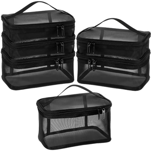 Tosnail Set of 3 Mesh Travel Toiletry Bag with Handle, Black Mesh Pouch Zipper Bag, Mesh Cosmetic Organizer Case, Portable Small Shower Caddy for Makeup, Skincare, Beauty Product, Office