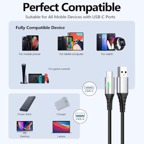 CONVENCY 2 m USB C Cable Nylon Braided USB C Charger Cable with 3 A Fast Charging & LED Indicator, Phone Charger for Home, Office, Travel & Smartphone Users — view 5