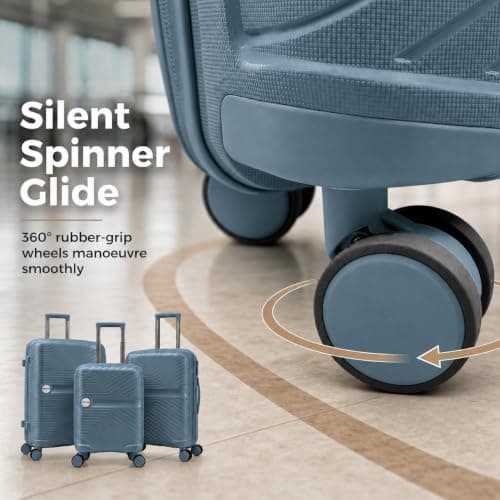 RYDR 3 Piece Suitcase Set PP Hard Shell Luggage Set with Wheels — 20” Cabin Carry On, 24” Medium & 28” Large Suitcases, Lightweight Hand Luggage with TSA-Style Lock & Spinner Wheels (Cool Blue) — view 5