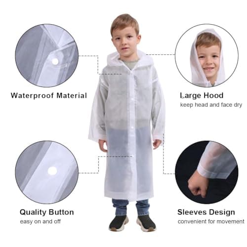Vicloon Kids Portable Raincoat, 2 Pack Rain Poncho Kids Waterproof with Hoods and Sleeves, Reusable Rain Resistant Poncho for Camping, Emergency Situations, Travel — view 5