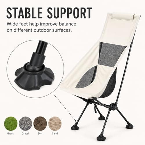GOOGO High Back Camping Chair, Folding Camping Chair with Side Pocket, 80 x 41 x 87 cm, 150 kg Capacity, 600D Oxford Portable Outdoor Chair for Garden, Beach, Fishing and Picnic (White) — view 5
