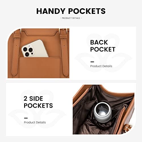 LOVEVOOK Laptop Tote Handbags for Women 15.6 inch Work Bags for Women Leather Ladies College Teacher Bag Large Shoulder Cross Body Bag Waterproof for Office Business School Shopping Travel Brown — view 4