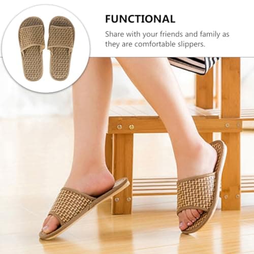 Ciieeo Breathable Comfortable Bamboo Slippers for Women, Khaki Weave Sandals Thick Bottom, Creative All-Match Design for Home and Going to Beach, 1 Pair — view 4