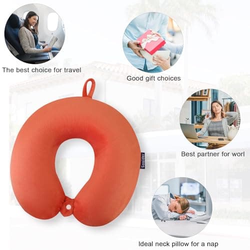 Gosider Orange Travel Pillow Neck Pillows for Travel Comfortable Memory Foam Pillows Neck and Head Support U Shape Portable Travel Neck Pillow Suitable for Airplane, Trains, Car Travelings — view 6