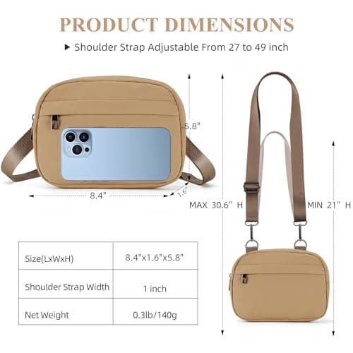 MAXTOP Small Crossbody Bags for Women Men Cell Phone Bum Bag Purse Fanny Pack with Adjustable Strap Black Sling Bag for Traveling Casual Festival Gifts Camel Brown — view 5