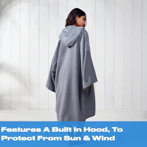 Brentfords Towel Poncho Adult Hooded Large Bath Swim Surf Beach Absorbent Dry Microfiber Changing Robe for Men Boys Quick Dry, Charcoal Grey — view 5