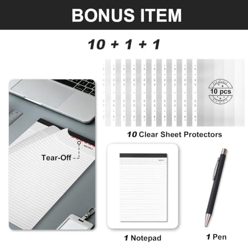 Leathario Portfolio Folder A4, Vegan Leather Conference Folder with Handle, 4-Ring Travel Document Holder with 10 Sheet Protectors, Multi-Pocket Document Folder Organiser, Office Supplies — view 2