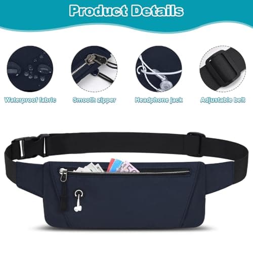 Slim Running Belt for Phone, Travel Money Belt, Navy Blue — view 3