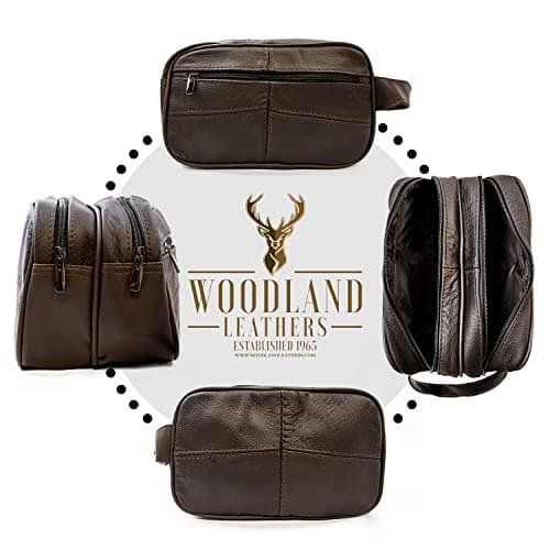 Genuine Leather Mens Wash Bag Toiletry Travel Wash Bag Shaving Bag Bathroom Gym Makeup Organizer Gift for Men & Women (Brown) — view 2