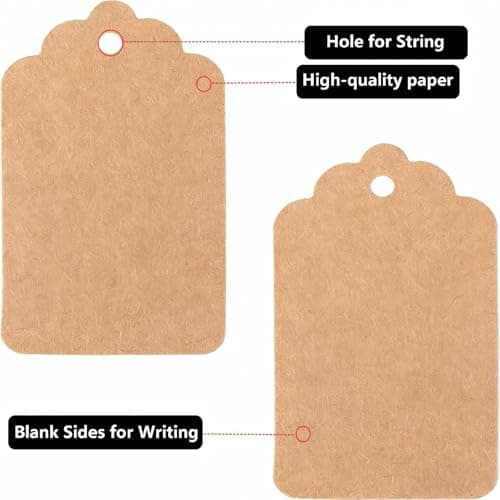 100Pcs Brown Kraft Paper Gift Tags - 7 x 4 CM Price, Name,Present, Luggage Tags with String for Presents, Brown Reinforced Card Clothing Parcel Labels — view 3