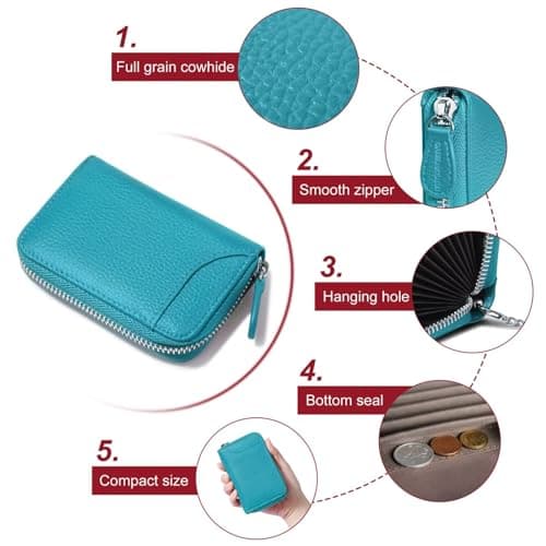 GADIEMKENSD Credit Card Holder RFID Blocking Sleeve Wallet with Zipper Cute Carteras para Mujer Tarjetero De Purse for Travel Mens Business Card Cases Cash Envelopes Wallet for Women's Gift Sky Blue — view 6
