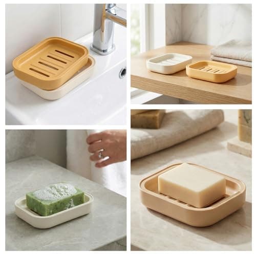 2PCS Soap Dish, Soap Dish for Shower, Double Soap Dish with Drainage, Anti-Slip and PortableSoap Holder for Bathroom, Kitchen Sponges, Keep Soap Dry and Clean(White & Khaki) — view 6
