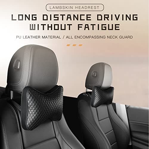 Qirc 2 pieces Car Headrest Pillows, Car Headrest Cushions, Car Leather Neck Support Pillows, Comfortable Soft Universal Car Seat Pillows, Ergonomic Cushion for Auto Driving (Black) — view 2
