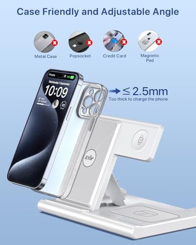 Wireless Charger,Foldable 3 in 1 Wireless Charger Stand for Apple Watch,Airpods Pro/3/2,Fast Wireless Charging Station for iPhone 17/Air/16/15/14/13/12/11/XS/XR/X/8（No Plug Included) — view 3