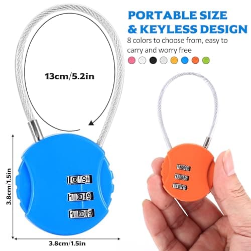 Tenbrachian 8 Pcs Combination Padlocks, Small Padlock for Suitcase Padlocks, 3 Digit Luggage Locks with Codes, Security Travel Combination Locks for Suitcase Backpacks Bag Cabinets Gym Locks(Round) — view 2