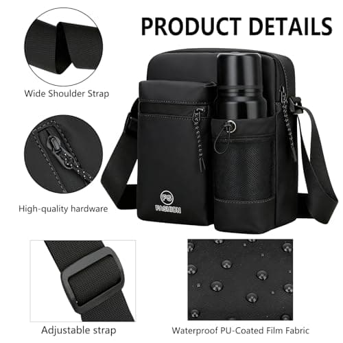 ChioSun Men's Shoulder Bag, Waterproof Water Bottle Messenger Bags(Black) — view 4