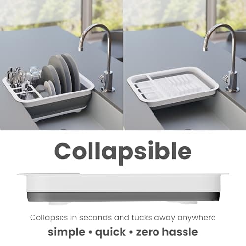 Knight Collapsible Dish Drainer Rack – Foldable Dish Drying Rack With Cutlery Divider, Compact Kitchen Storage Dish Rack For Plates, Cups & Bowls, Space Saving For Home, Camping & Caravans (Grey) — view 2
