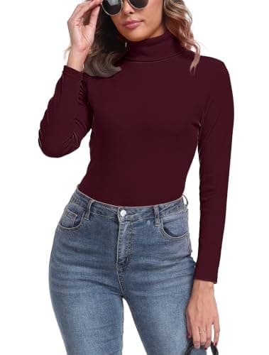IWOLLENCE Turtleneck Women Thermal Tops Polo Neck Jumpers (Burgundy, XS) — view 6
