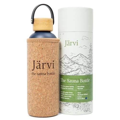 Jarvi The Sauna Bottle - Icy Cold Water & Cool to Touch even in Hot Saunas - Natural Cork x Neoprene Outer Layer - Double Wall Insulated Steel Bottle (Deep Blue, Medium - 25 oz / 750ml) — view 6