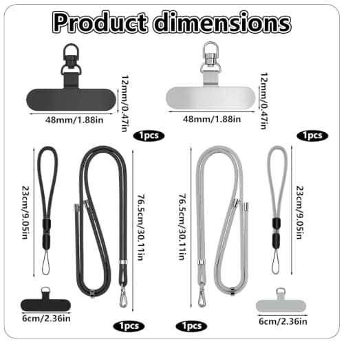 6 Pack Phone Lanyard Patch Kit, Universal Tether Tabs, Strap Adapter Set — view 3