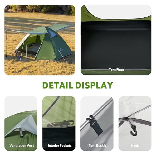 Naturehike Bleik Camping Tent, Lightweight Backpacking Tents Waterproof Double Layer for Outdoor Hiking Trekking (2 Man-Green-With Canopy) — view 6