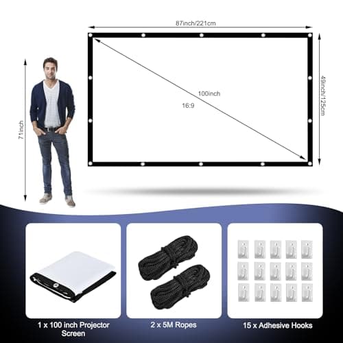 HOPFROG 100 Inch Portable Projector Screen, Washable & Anti-Crease Milk Silk Fabric, 16:9 4K HD Dual-Sided Foldable Movie Screen for Outdoor Camping & Home Theater, Easy Setup with Hooks, 160° View — view 5