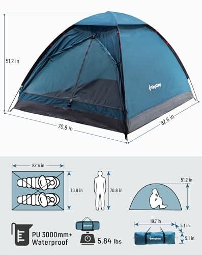 KingCamp 2-3 Man Camping Tent Waterproof 3000mm,Lightweight Dome Tent,Blue — view 2