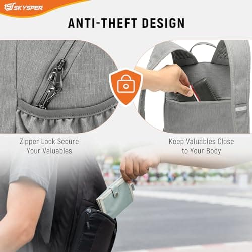 SKYSPER Small Anti Theft Hiking Backpack, 18L RFID Packable Travel Daypack Lightweight Foldable Rucksack for Walking Daytrip — view 3