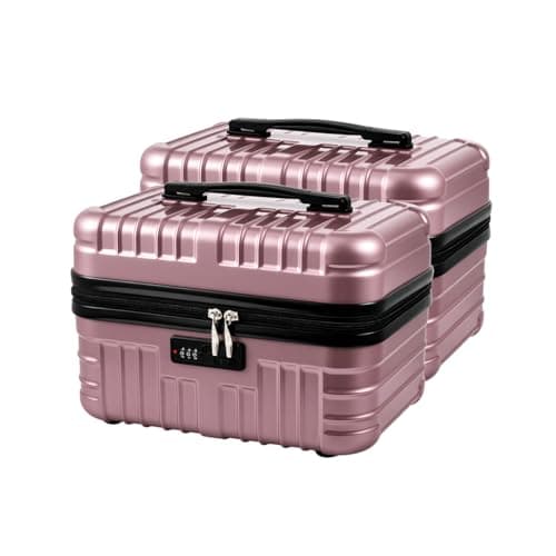 FERNVALE 2-Pack Travel Suitcase Cosmetic Box Lightweight Portable Makeup Case Retro Hand Luggage Organizer Small Carry On Boarding Travel Case with Password Lock for Business Trip Vacation Rose Gold