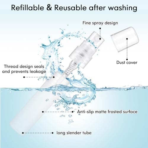 Molain 6 Pack Mini Portable Spray Bottle, 5ml Refillable Frosted Perfume Bottle Fine Mist Travel Empty Bottle Container Essential Oil Perfume Makeup Remover Dispenser for Travel and Outing Cleaning — view 3