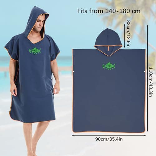 QKTYB Hooded Poncho Towel Adult for Swim Beach Surfing, Changing Robe Quick Dry Lightweight Changing Towel Extra Long Microfibre Poncho Towelling Universal Size for Men Women — view 2