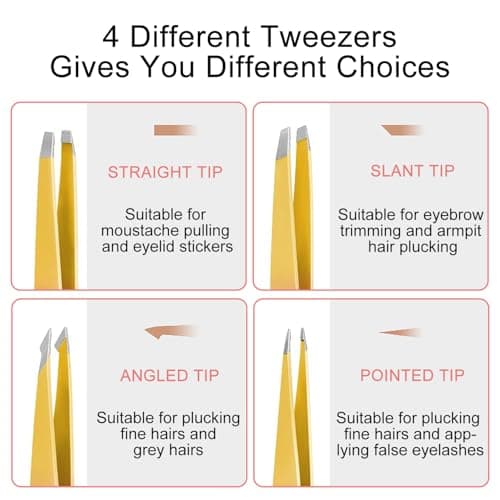 Professional Eyebrow Tweezers (7 Pcs) Precision Tweezers Set with Scissors Razor with Leather Case for Women Men Face Eyebrow Pink — view 3
