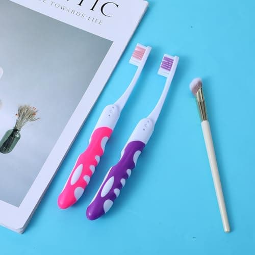 2Pcs Travel Toothbrush Set, Folding Toothbrush Travel, Soft Portable Toothbrushes for Travels Camping Hiking (Pink and Purple) — view 5