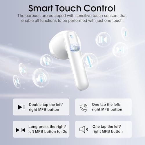 Wireless Earbuds with 6D Stereo, Bluetooth Headphones for Work, Sport White — view 5