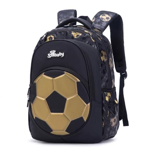 FYKTIK Football School Backpack for Boys, Kids Laptop Rucksack with Water Resistant Oxford Fabric, Lightweight Casual Daypack for School, Travel, Camping and Outdoor Activities, Gold