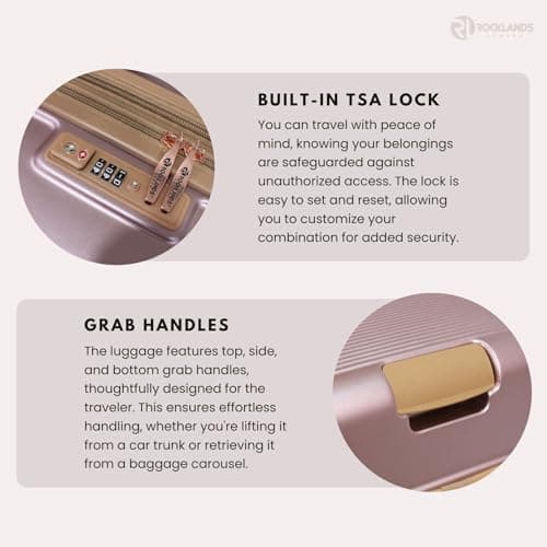 Rocklands® Expandable 4 Wheel ABS-PC Hard Shell Luggage Suitcase TSA Lock (Rose Gold, Large - 76 x 51 x 31 cm) — view 5