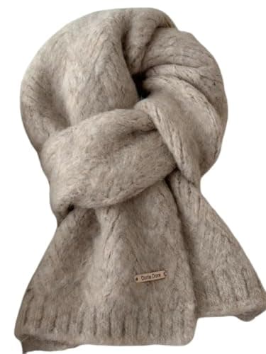 Bagkeak Alpaca Wool Solid Color Knitted Scarf for Women Warm Shoulder Wrap Versatile Layering Accessory for Fall, Winter, Oat, Medium