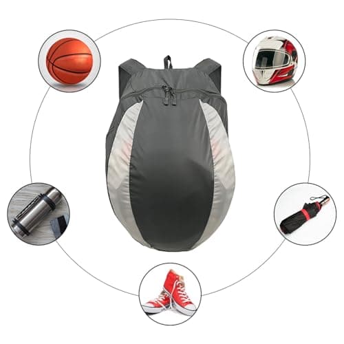 Motorcycle Helmet Backpack Bag, 28L Large Capacity Foldable Portable Backpack for Motorbike Bike Helmet Basketball, Lightweight Outdoor Sport Hiking Travel Daypack Cycling Rucksack for Men Women — view 3
