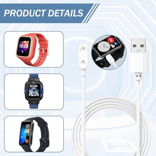 USB Charger Cable Magnetic Replacement for Huawei Watch Fit 2 & Honor Band 9 | Fast Charging Cord Compatible with Huawei Band 9/8/7/6 Pro, Honor Band 7/6/ES | Smartwatch Charger 100cm White — view 4